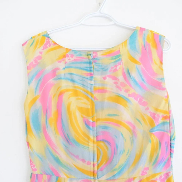 Yellow Teal Pink Tie Dye Sleeveless  Sunset Rainbow Cloud Flowy Maxi Dress M - Picture 13 of 13